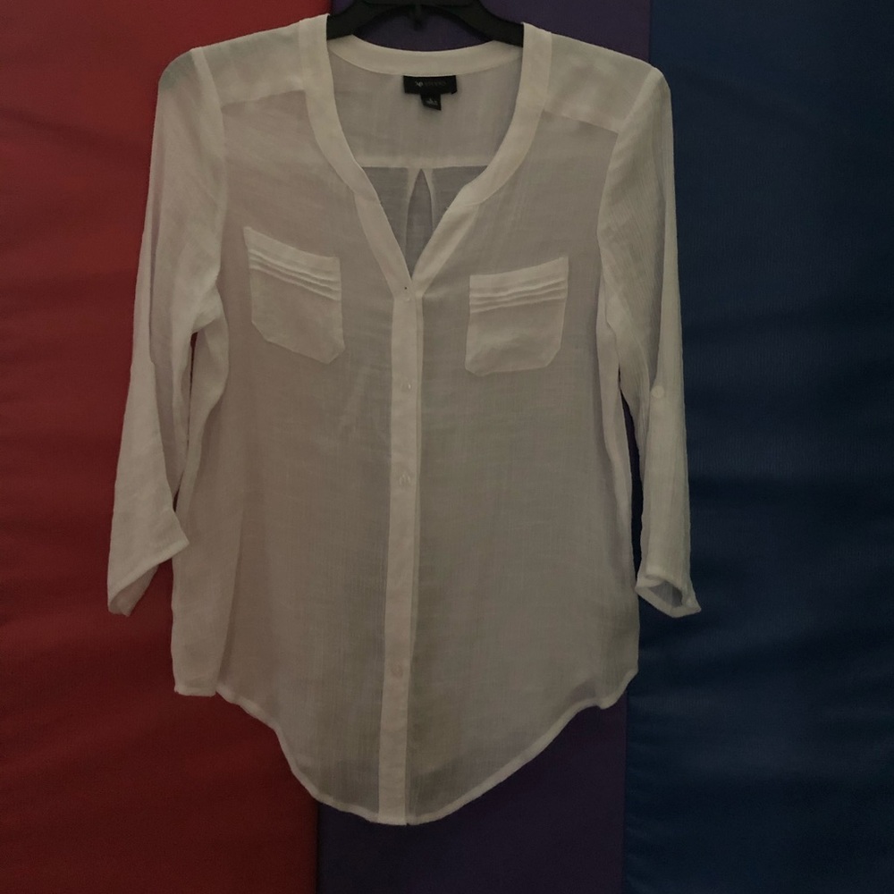 AB Studio White Gauze Blouse Large 3/4 sleeve